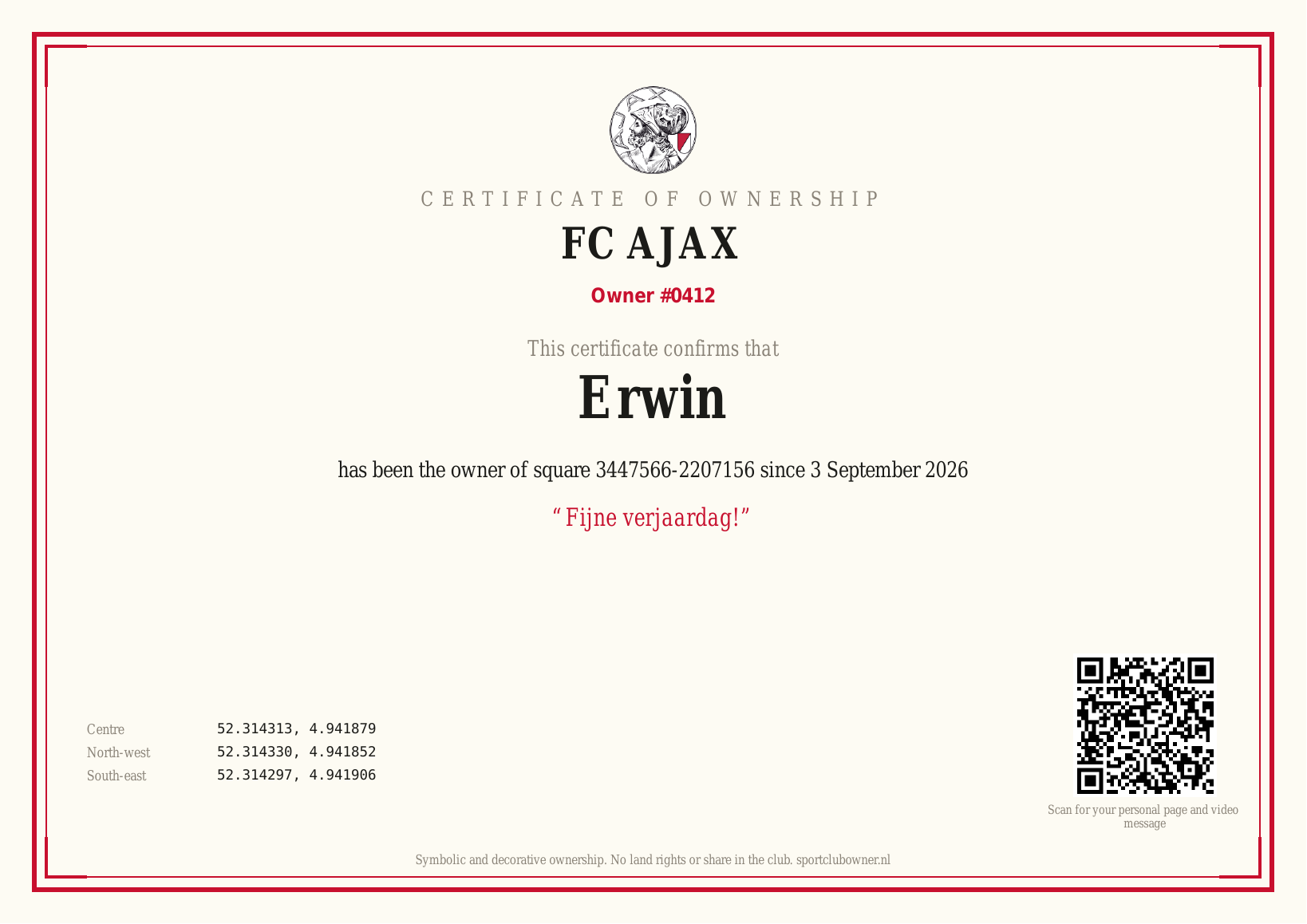 Certificate of ownership
